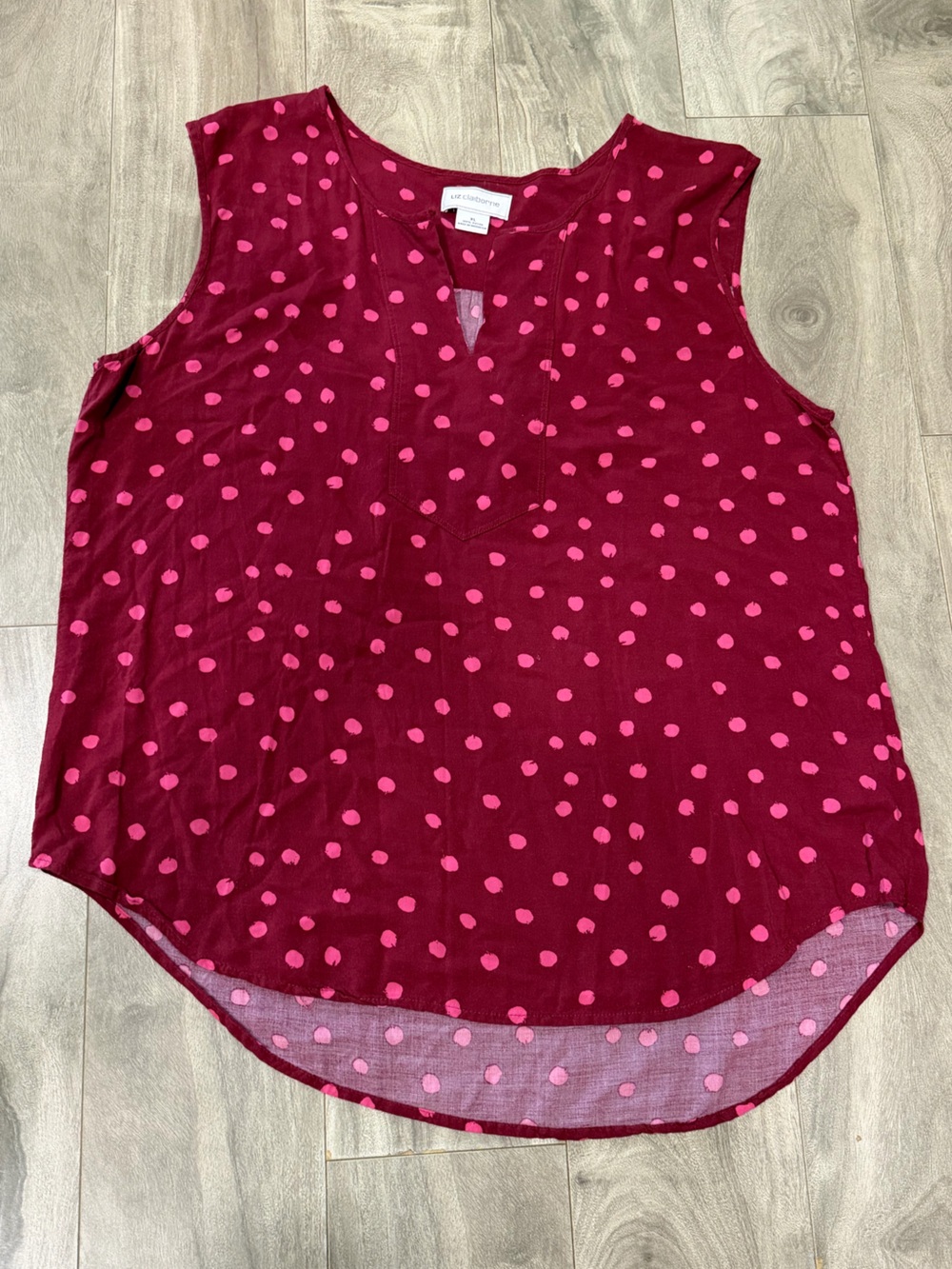Liz Claiborne Burgundy Chemise with Pink Polka Dots